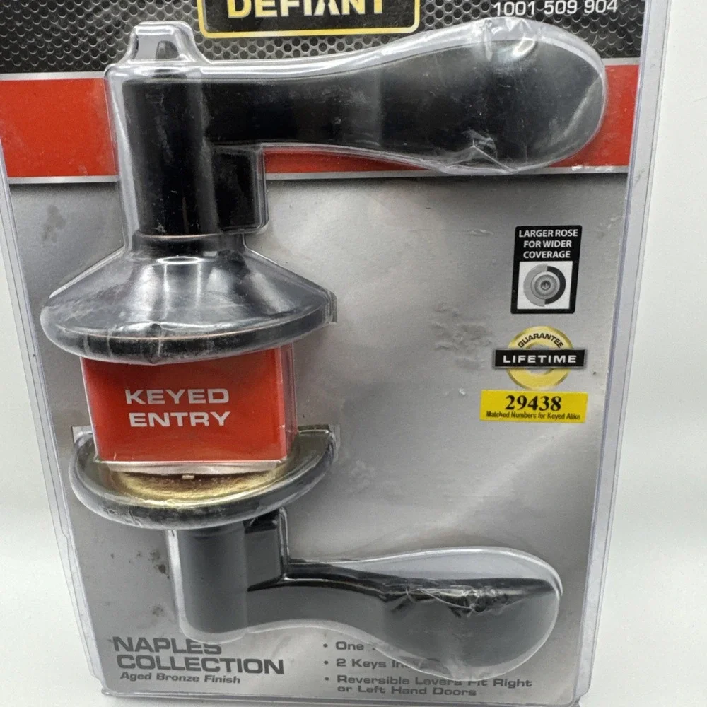 DEFIANT Locking Door Lever Knob Naples Collection Aged Bronze 2 Key 1001-509-904